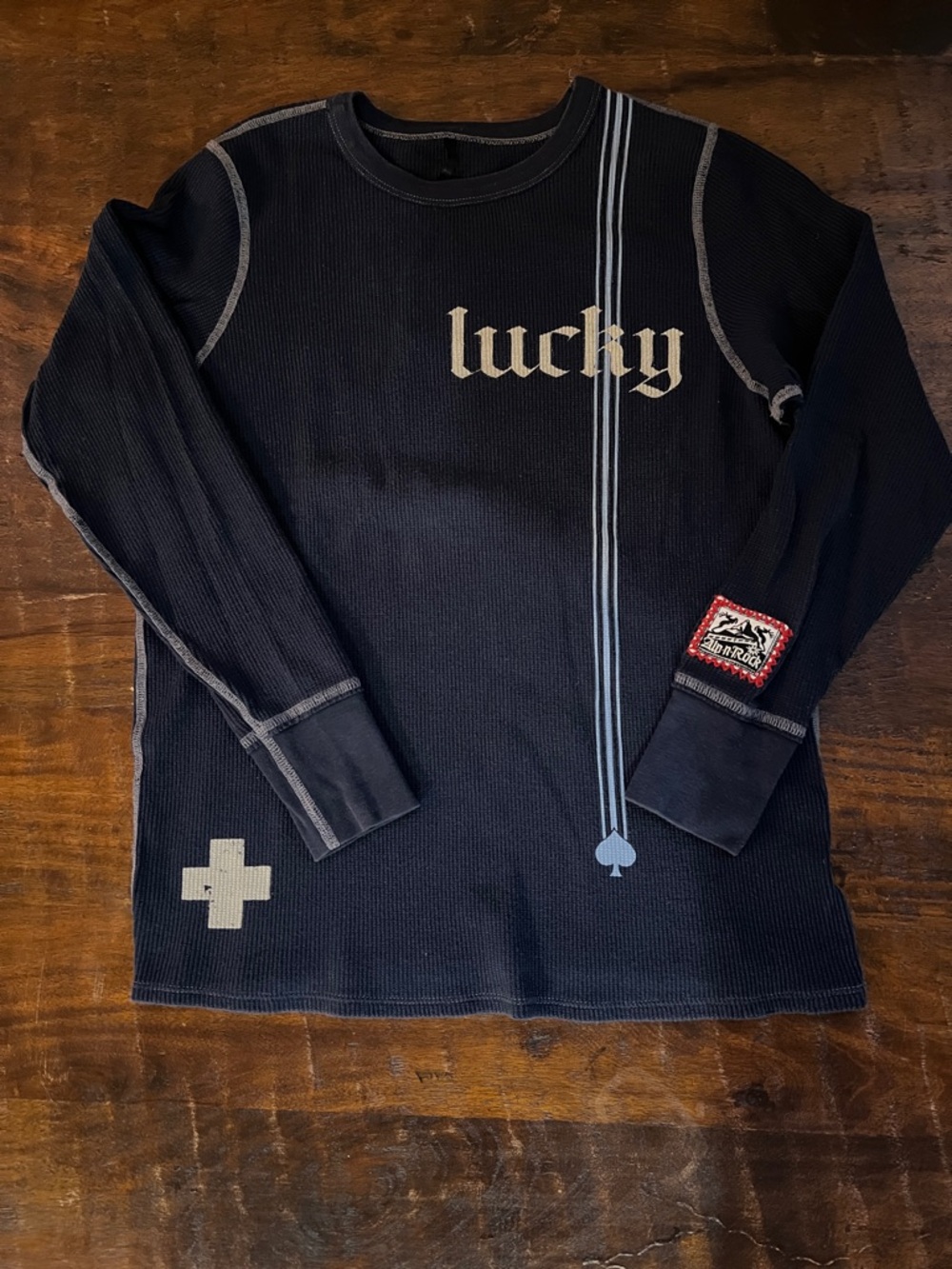 Alp N Rock "Lucky Ace Spades" Graphics Crewneck Thermal Long Sleeve Shirt Blue L - Picture 4 of 12